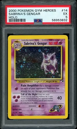 2000 Pokemon Gym Heroes Unlimited Sabrina's Gengar Holo Rare #14 PSA 5 EX - Image 1