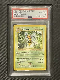 1999 PSA 8 Beedrill #17 Shadowless Rare WOTC Pokemon Game Base Set Shadowless - Image 1