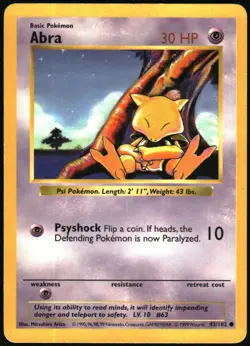 Pokemon - Base Set (Shadowless) Abra 1999 43 Common Unlimited - Image 1