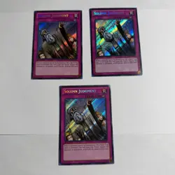 3x Solemn Judgment LCJW EN182 LCYW EN152 Secret Rare 1st Edition Playset Yugioh - Image 1