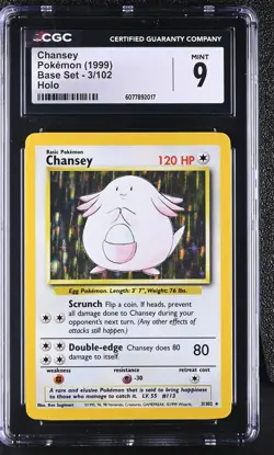 CGC 9 MINT Chansey 1999 Base Set 3/102 Holo Pokemon Card - Image 1