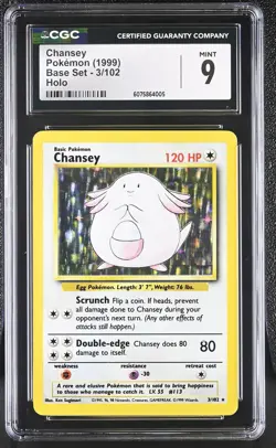 CGC 9 MINT Chansey 1999 Base Set 3/102 Holo Pokemon Card - Image 1