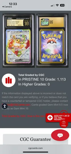 CGC 10 PRISTINE Eevee ex 224/187 Terastal Fest SAR Holo Pokemon Card - Image 2