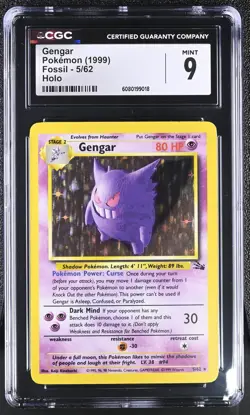 CGC 9 MINT Gengar 1999 Fossil 5/62 Holo Pokemon Card - Image 1