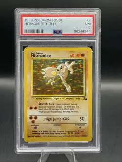 1999 Pokemon Fossil Hitmonlee Holo Unlimited PSA 7 7/62 - Image 1