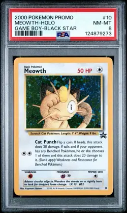 2000 Pokemon Game Boy Black Star Promo Meowth #10 HOLO PSA 8 - Image 1