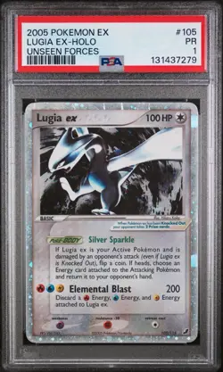 2005 POKEMON EX UNSEEN FORCES #105 LUGIA EX-HOLO PSA 1 - Image 1