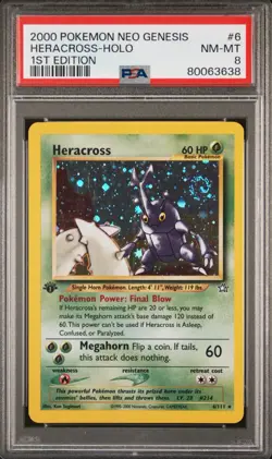 2000 Pokemon Neo Genesis 1st Edition #6 Heracross Holo PSA 8 NM-MINT - Image 1