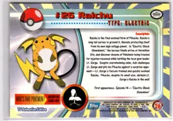 1999 Topps TV Animation Edition Raichu Pokemon Card #26 Non-Holo Blue Label - Image 2