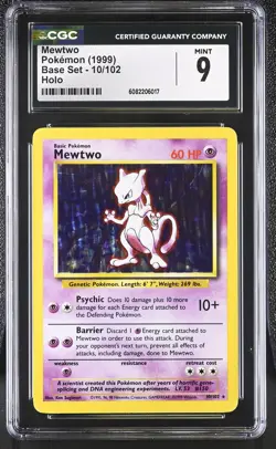 CGC 9 MINT Mewtwo 1999 Base Set 10/102 Holo Pokemon Card - Image 1