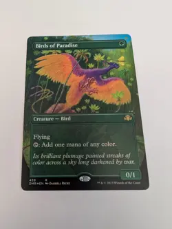 1x Birds of Paradise, Dominaria Remastered, Borderless Art Foil, MTG NM - Image 1