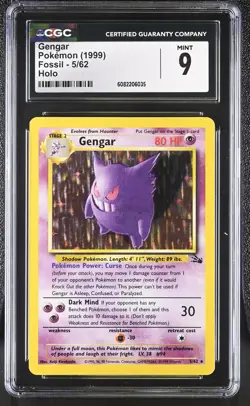 CGC 9 MINT Gengar 1999 Fossil 5/62 Holo Pokemon Card - Image 1