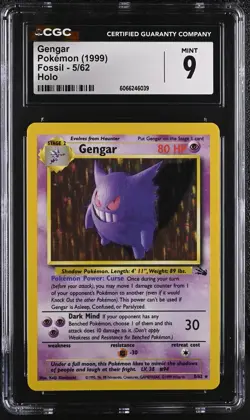 CGC 9 MINT Gengar 1999 Fossil 5/62 Holo Pokemon Card - Image 1
