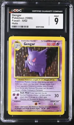 CGC 9 MINT Gengar 1999 Fossil 5/62 Holo Pokemon Card - Image 1