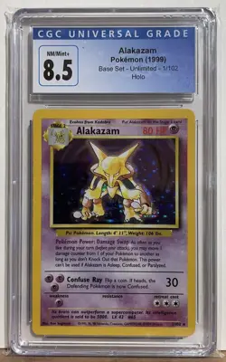 CGC 8.5 NM Alakazam 1/102 HOLO RARE Base Set Pokemon Card - Image 1