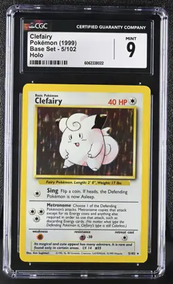 CGC 9 MINT Clefairy 1999 Base Set 5/102 Holo Pokemon Card - Image 1