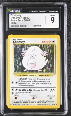 CGC 9 MINT Chansey 1999 Base Set 3/102 Holo Pokemon Card - Image 1