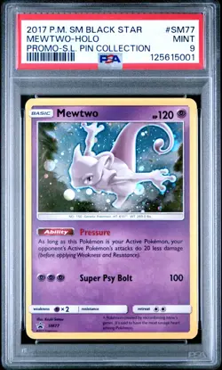 Pokemon Card Mewtwo SM77 Holo Foil Pin Collection Promo PSA 9 MINT - Image 1
