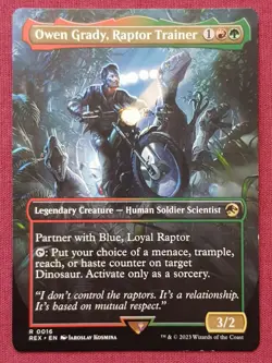 Magic The Gathering JURASSIC WORLD OWEN GRADY RAPTOR TRAINER red/green card MTG - Image 1