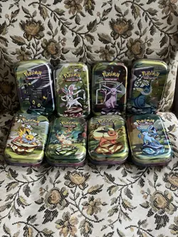 Pokemon Prismatic Evolutions Mini Tins Opened No Packs Full Set Of 8 Empty Tins - Image 1