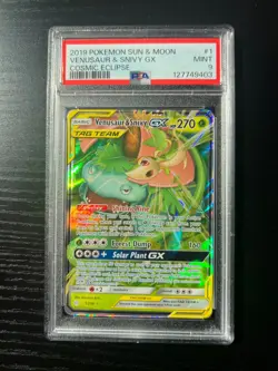POKEMON SUN & MOON COSMIC ECLIPSE 1 VENUSAUR & SNIVY GX - PSA 9 - Image 1