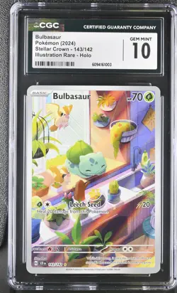 Pokemon Bulbasaur #143/142 Stellar Crown Illustration Rare CGC 10 Gem Mint 6a - Image 1