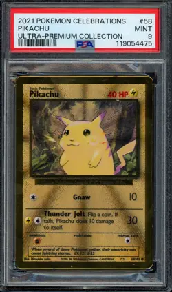 Pokemon Pikachu Gold Metal Card 2021 Celebrations UPC Promo #58 PSA 9 Mint - Image 1