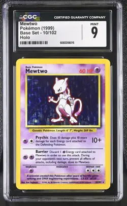 CGC 9 MINT Mewtwo 1999 Base Set 10/102 Holo Pokemon Card - Image 1