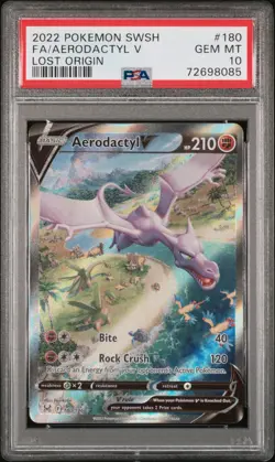 2022 POKEMON SWORD & SHIELD LOST ORIGIN #180 FULL ART/AERODACTYL V PSA 10 - Image 1