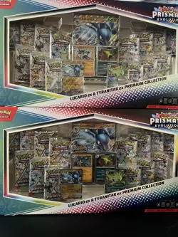 Pokemon TCG Prismatic Evolutions Lucario Ex + Tyranitar Ex Premium Collection X2 - Image 1