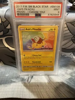 2017 Pokemon Black Star Promo SM108 Ash's Pikachu I Choose You! PSA 9 MINT - Image 1