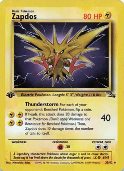 Zapdos 30/62 Rare 1st Edition Fossil Pokemon Card - Image 1