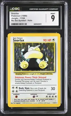 CGC 9 MINT Snorlax 1999 Jungle 11/64 No (Set) Symbol Holo Pokemon Card - Image 1