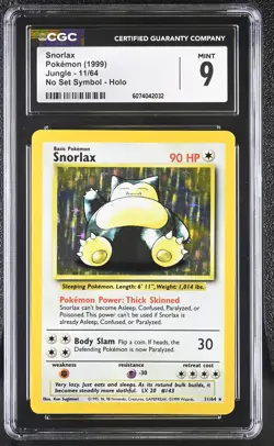 CGC 9 MINT Snorlax 1999 Jungle 11/64 No (Set) Symbol Holo Pokemon Card - Image 1