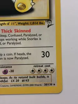 Pokemon TCG Snorlax Card 30/130 Base Set 2 Vintage Non-Holo Rare - Image 4