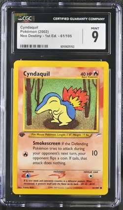 CGC 9 MINT Cyndaquil Neo Destiny 1st Edition 61/105 Pokemon Card - Image 1