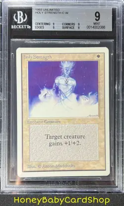 MTG Unlimited Edition 1993 Holy Strength BGS 9.0Q (Quad) MINT Old School 93/94 - Image 1