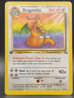 Pokemon TCG Dragonite Fossil 1st Edition 9/62 Regular 1995-1999 Base Set (MP) - Image 1