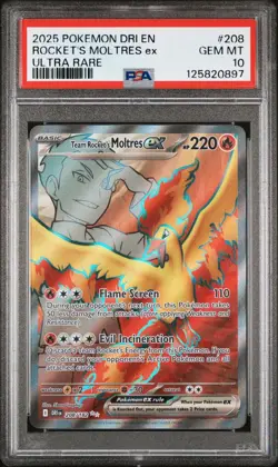 2025 POKEMON DRI EN-DESTINED RIVALS ROCKET'S MOLTRES ex #208 PSA 10 - Image 1