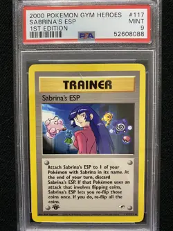 2000 Pokemon Gym Heroes 1st Edition Sabrina's ESP 117/132 PSA 9 Mint - Image 1