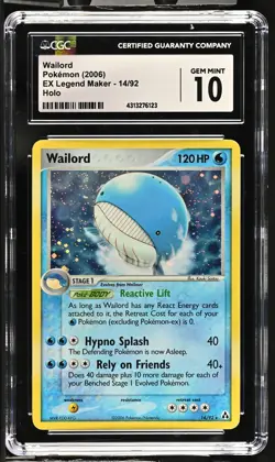 Pokemon EX Legend Maker Swirl Wailord 14/92 Holol Rare 2006 Holo CGC 10 Gem Mint - Image 1