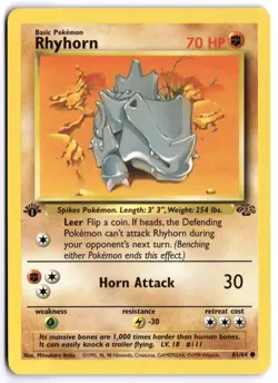 Pokemon 1st Edition Rhyhorn Common Jungle 61/64 NM - Image 1