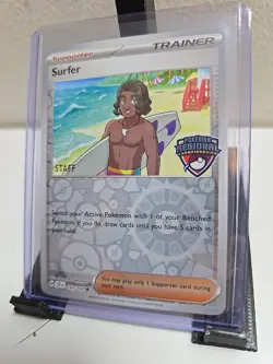 Pokemon Card STAFF Surfer 187/191 Promo Regional Surging Sparks Rev Holo 2024 - Image 1