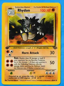 1999 Wizards Pokemon Jungle Edition 1 Rhydon 45/64 NM-MT Condition - Image 3
