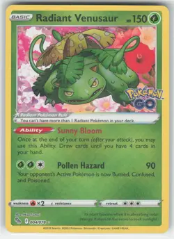 Radiant Venusaur #004/078 PGO Pokemon GO Radiant Rare Holo Pokemon TCG Card - Image 1
