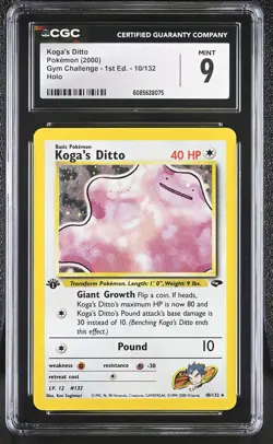 CGC 9 MINT Koga's Ditto Gym Challenge 1st Edition 10/132 Holo Pokemon Card - Image 1