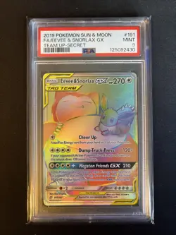 2019 Pokemon Sun And Moon Team Up Secret #191 Eevee & Snorlax GX Full Art PSA 9 - Image 1