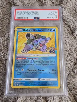 Pokemon PSA 10 GEM MINT Radiant Blastoise 018/078 Pokemon GO Holofoil 2022 - Image 1