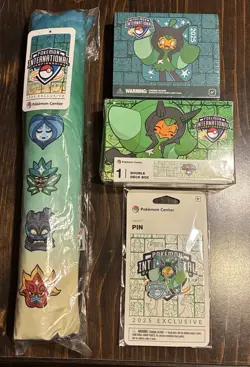 New Pokemon Center NAIC 2025 Ogerpon Dice Set Double Deck Box Playmat Pin - Image 1