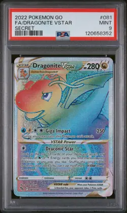 DRAGONITE VSTAR #081 RAINBOW SECRET RARE FULL ART 2022 POKEMON GO PSA 9 MINT - Image 1